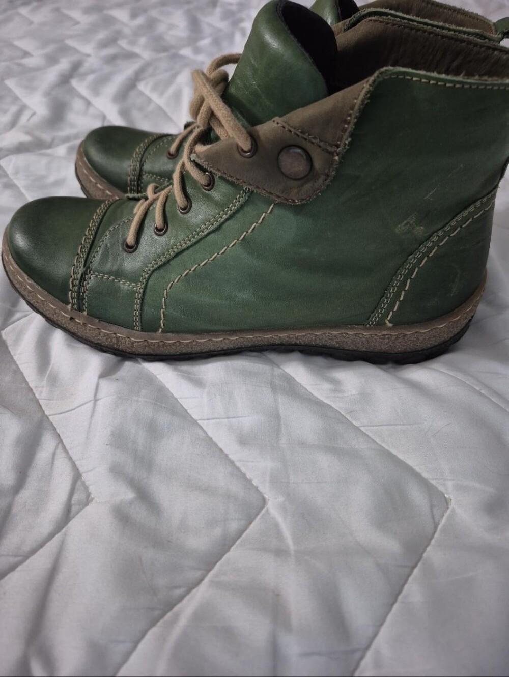 V-Italia Italian Leather Green Lace-Up Boots Size 38 Olive - Picture 2 of 7